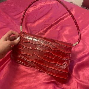 Elegant Red Crocodile-Embossed Handbag